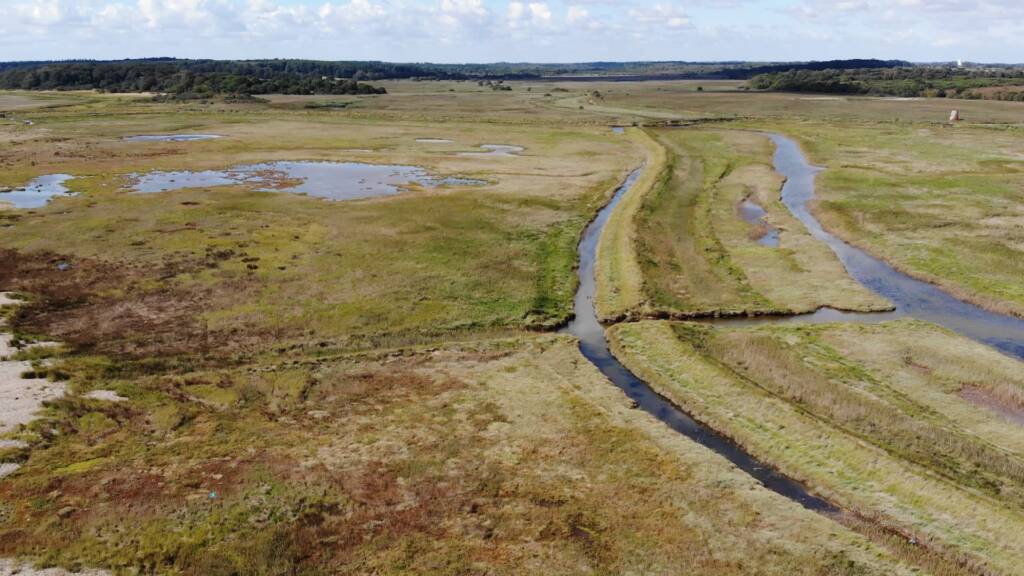 view over the grassland near Dunwich, Suffolk taken from the air.